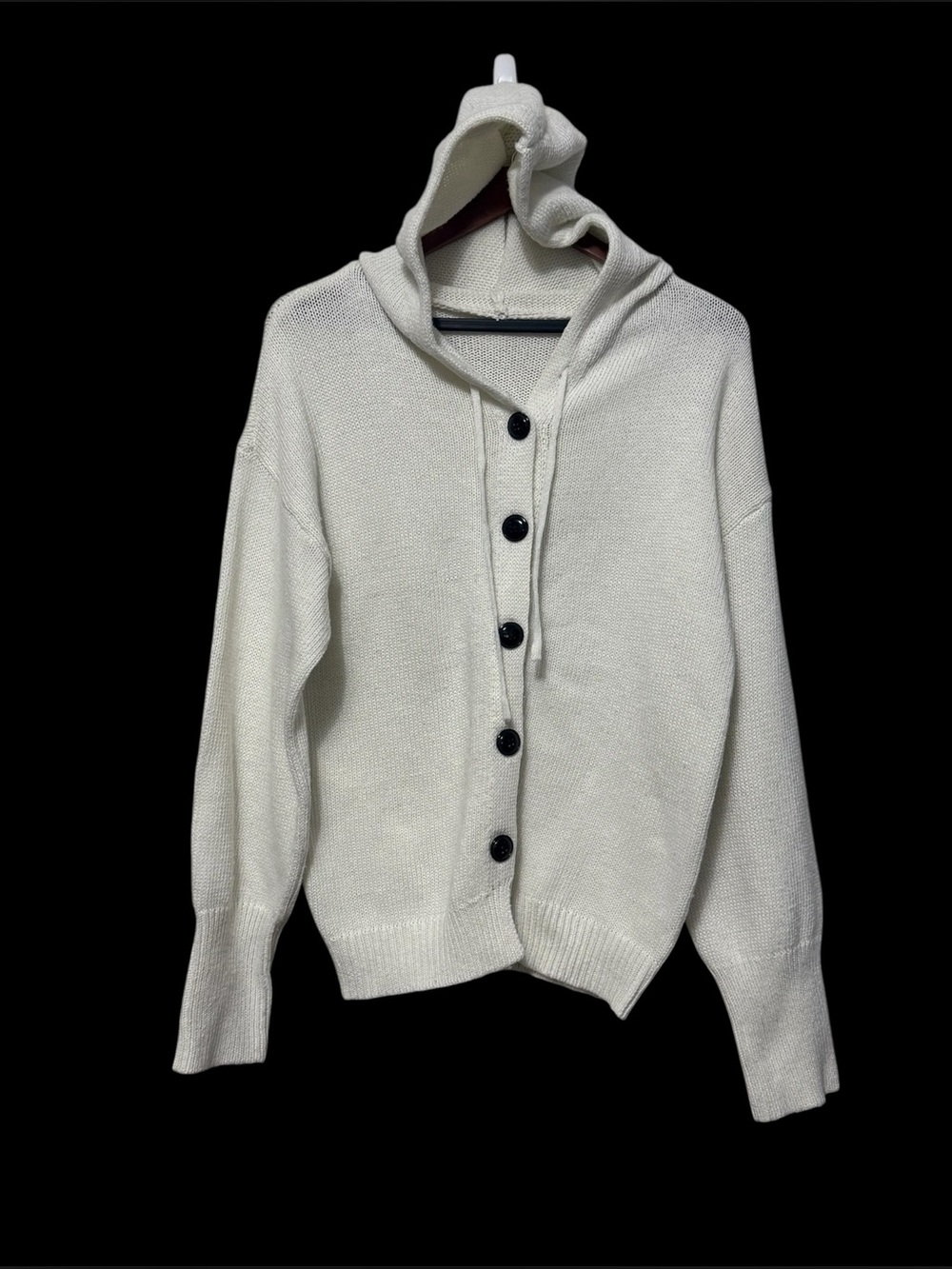 Cream Hooded Knit Button Front Cardigan Sweater Long Sleeve Casual Women’s XS